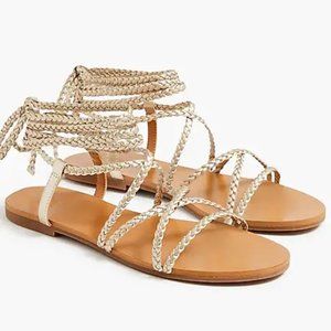 Gold J. Crew Braided Ankle-Wrap Sandals